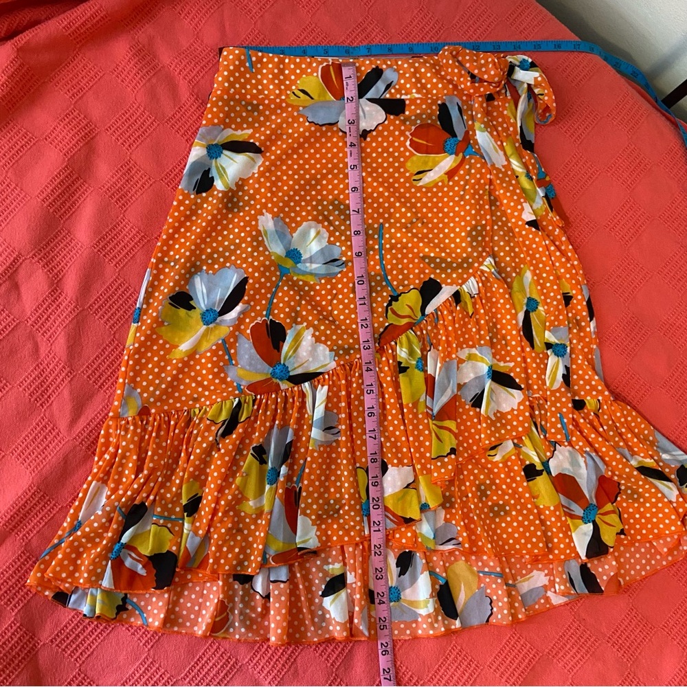 CAbi Wrap Skirt #6199 Orange Polka Dot Floral Retro Pinup Size Small
